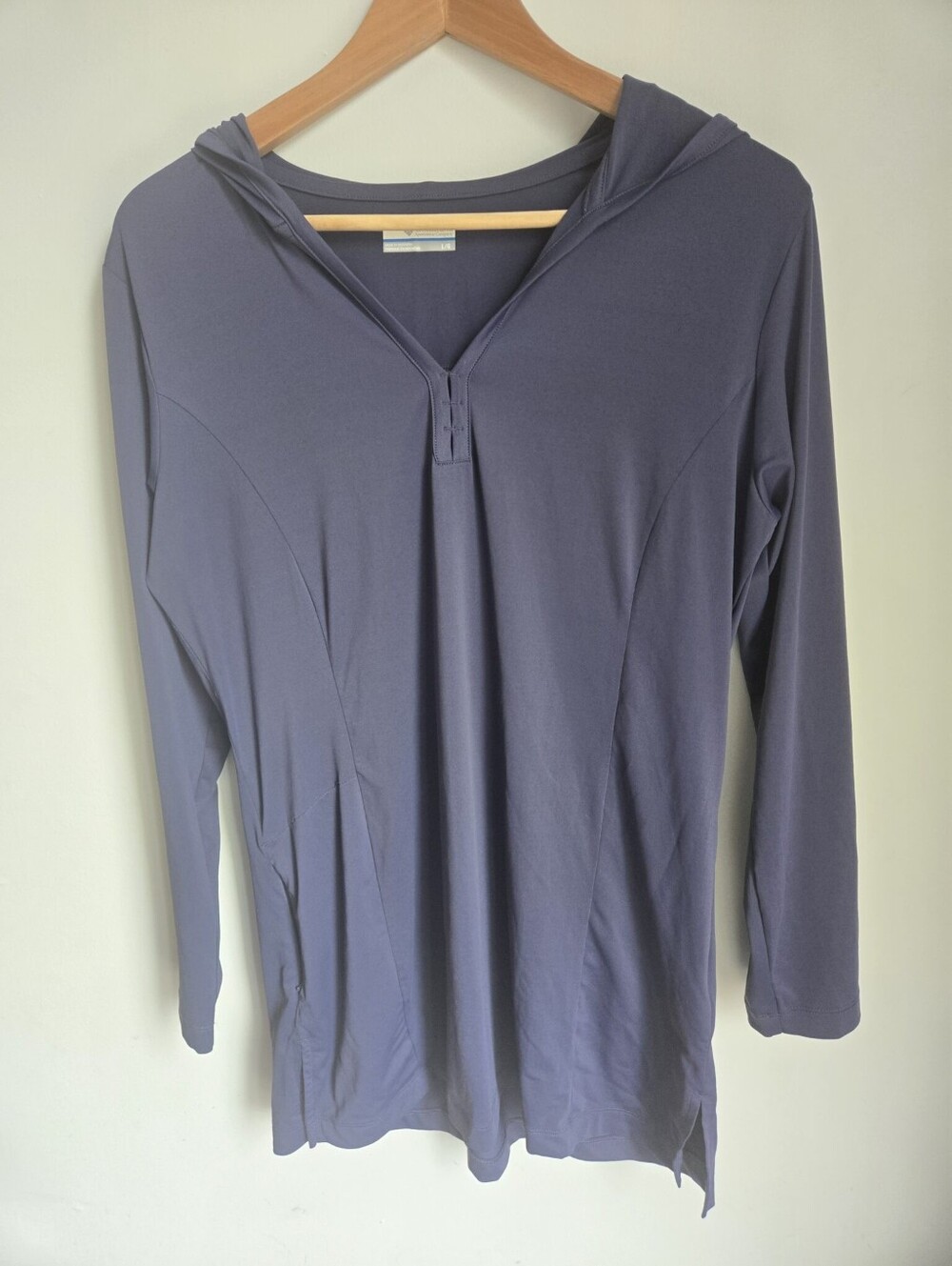 COLUMBIA Women's Hooded Long Sleeve V-Neck Top - Slate Blue
